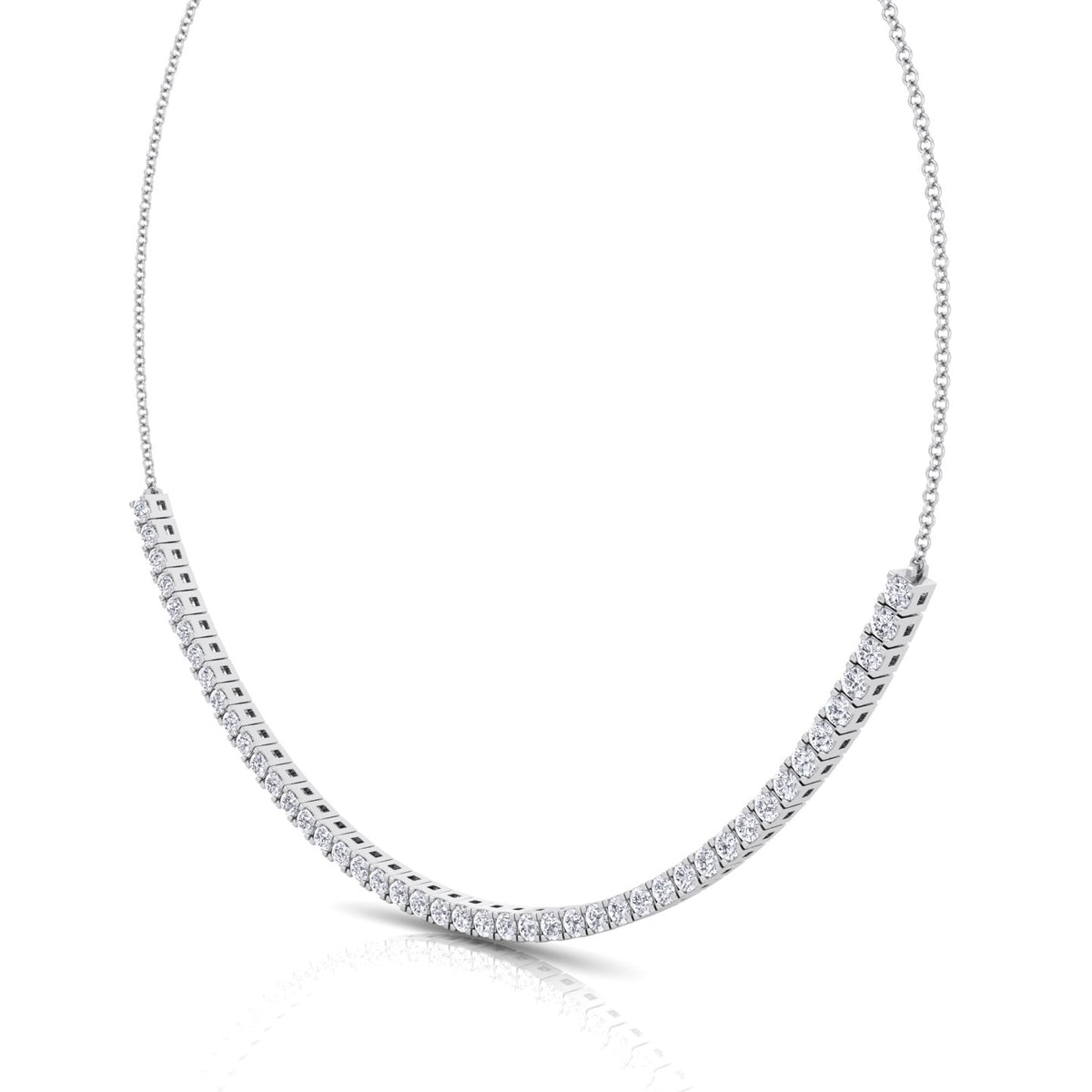 Halfway 4-Prong Natural Diamond Tennis Necklace White Gold 14K