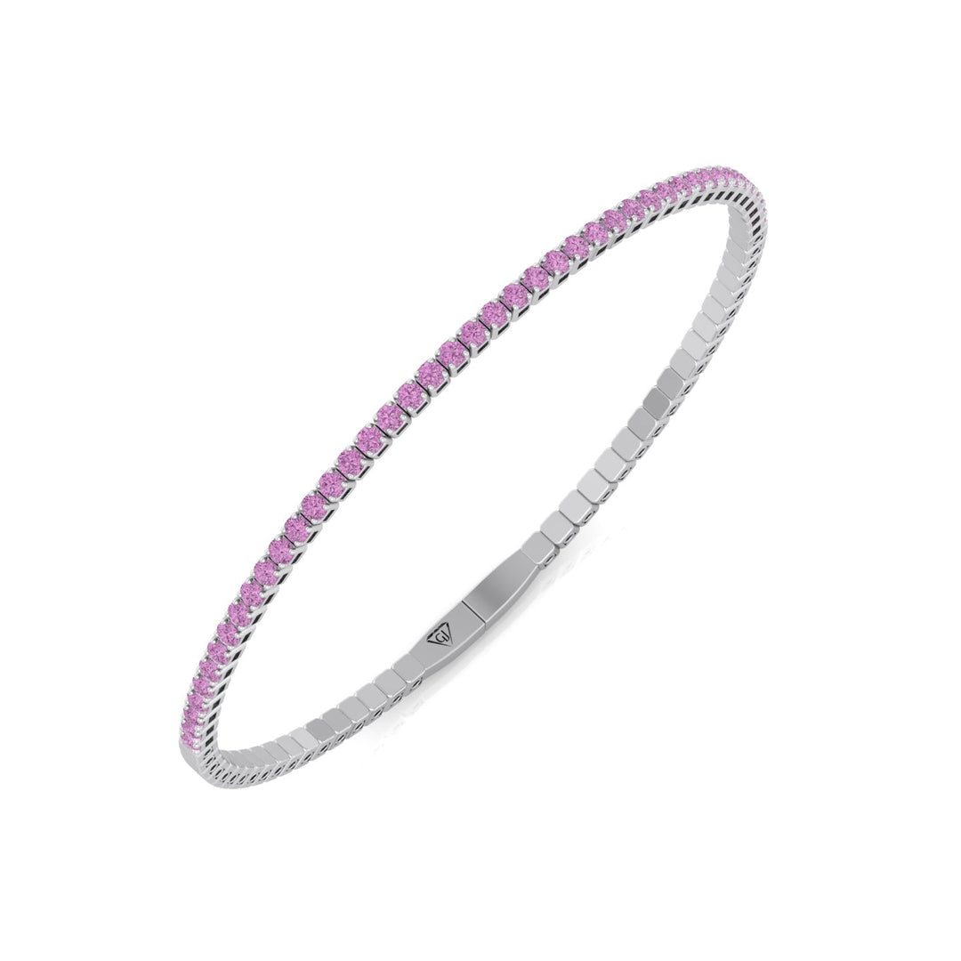 Flexible Natural Pink Sapphire Bangle 14K Solid Gold