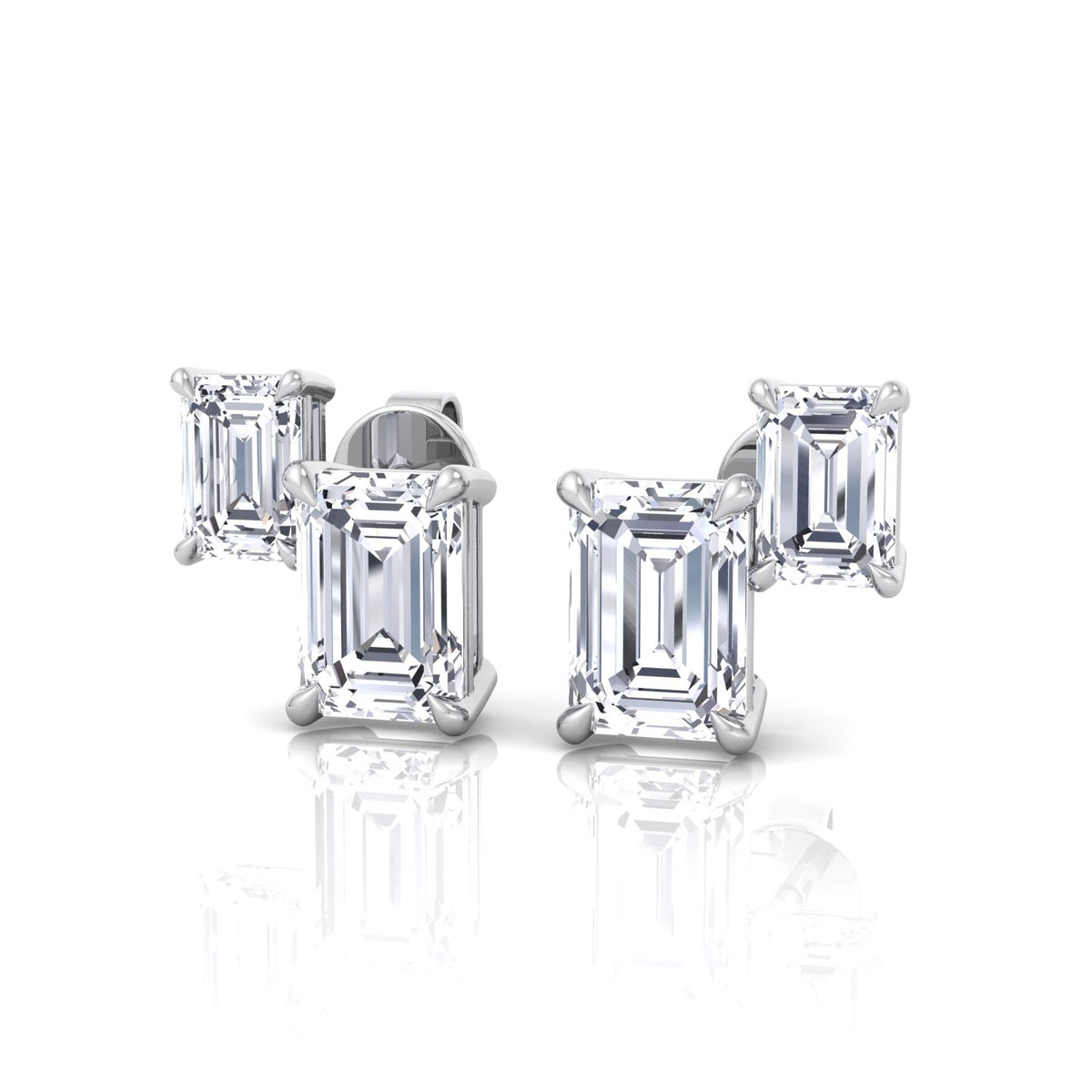 Double Emerald --Shape- Natural Diamond -Studs-1.4CT-14K-18K-Platinum