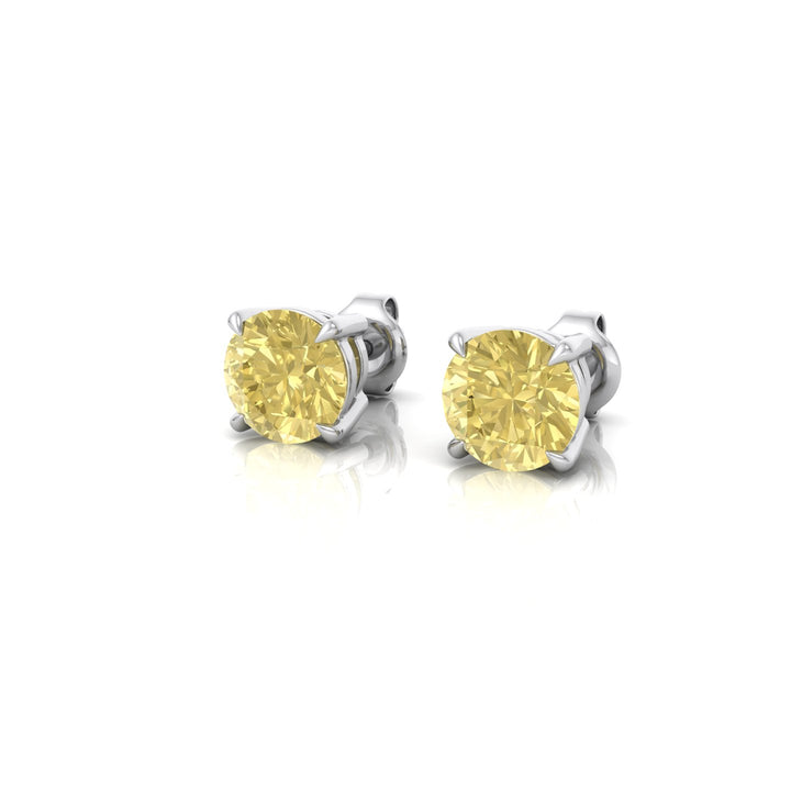 Fancy Yellow Round Cut Natural Diamond Earrings White Gold 18K 