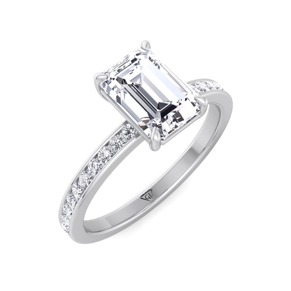 Ferizia - Emerald Shape Diamond Engagement Ring with Channel Set Band - Gem Jewelers Co