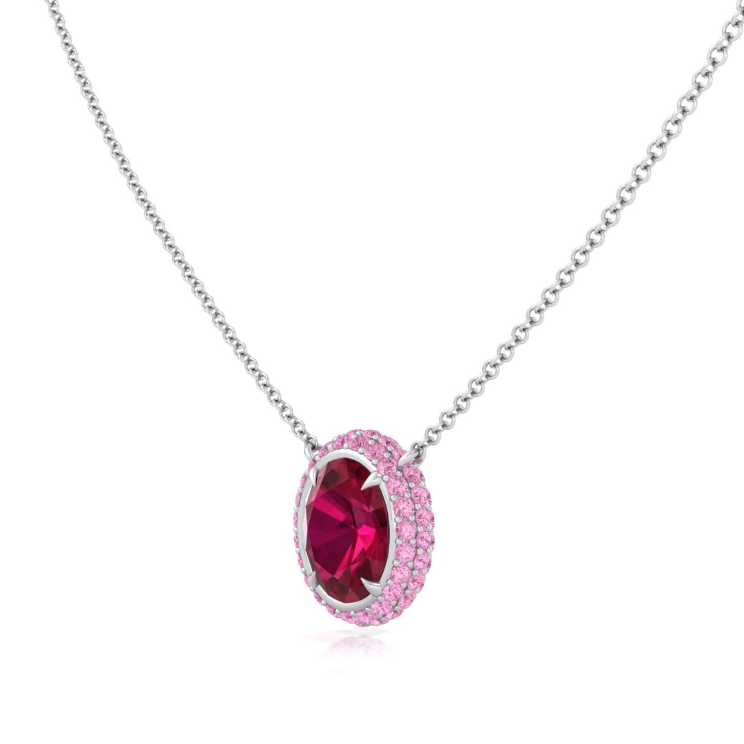 (3.5CT T.W.) Natural Pink Sapphire and Ruby Pendant  White Gold 14K