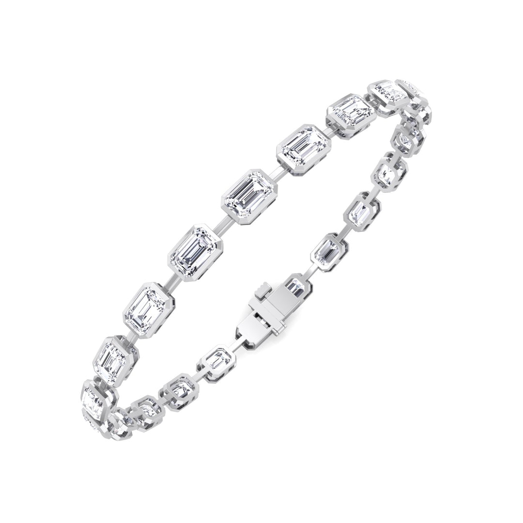 Bezel Set Emerald Cut Natural Diamond Station Bracelet White Gold 14K
