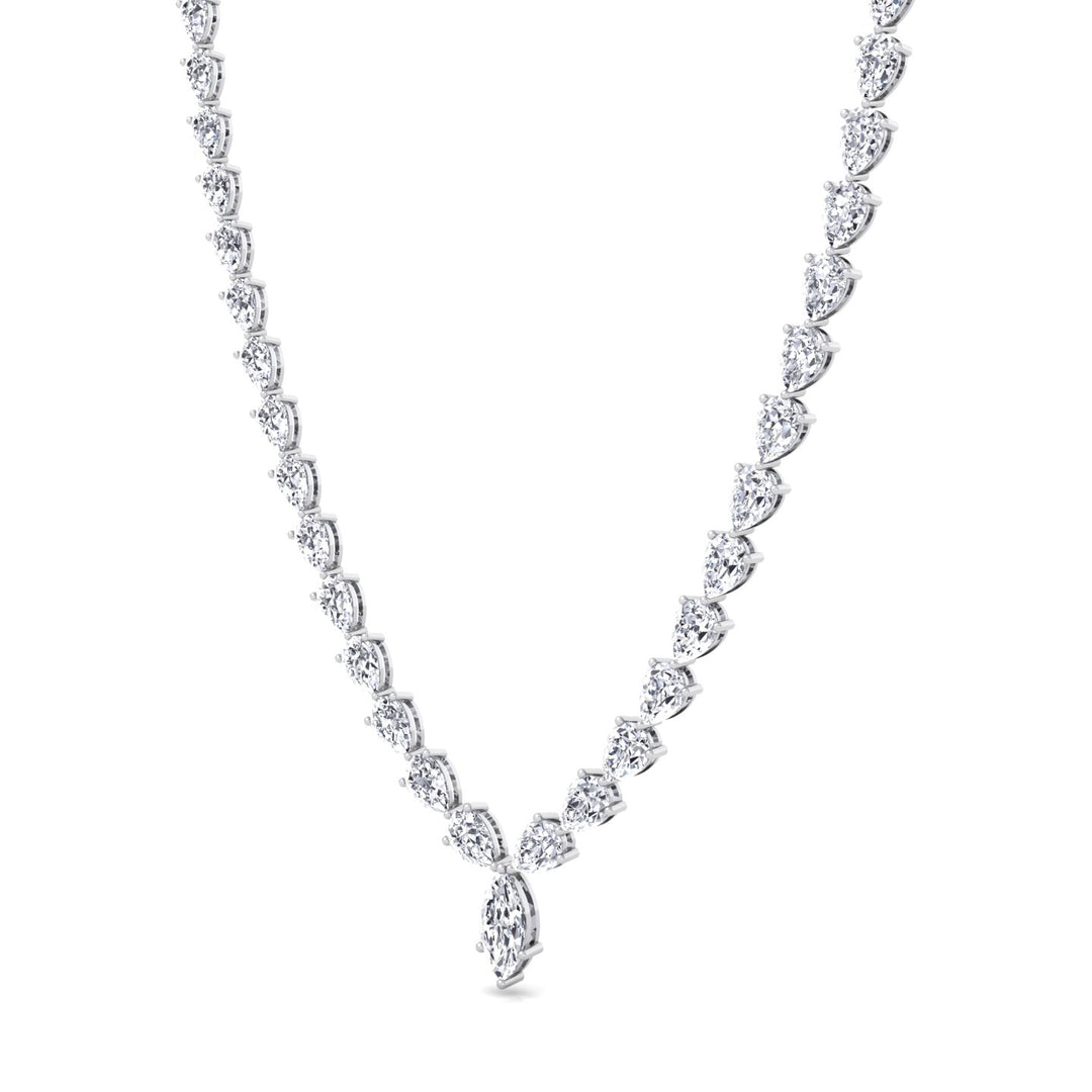 Pear Shape Natural Diamond Tennis Necklace White Gold 15CT