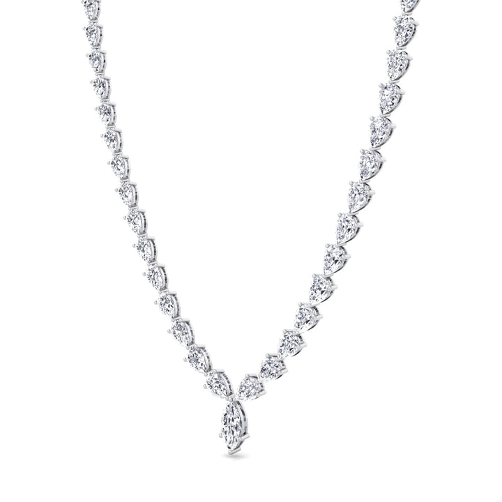 Pear Shape Natural Diamond Tennis Necklace White Gold 15CT