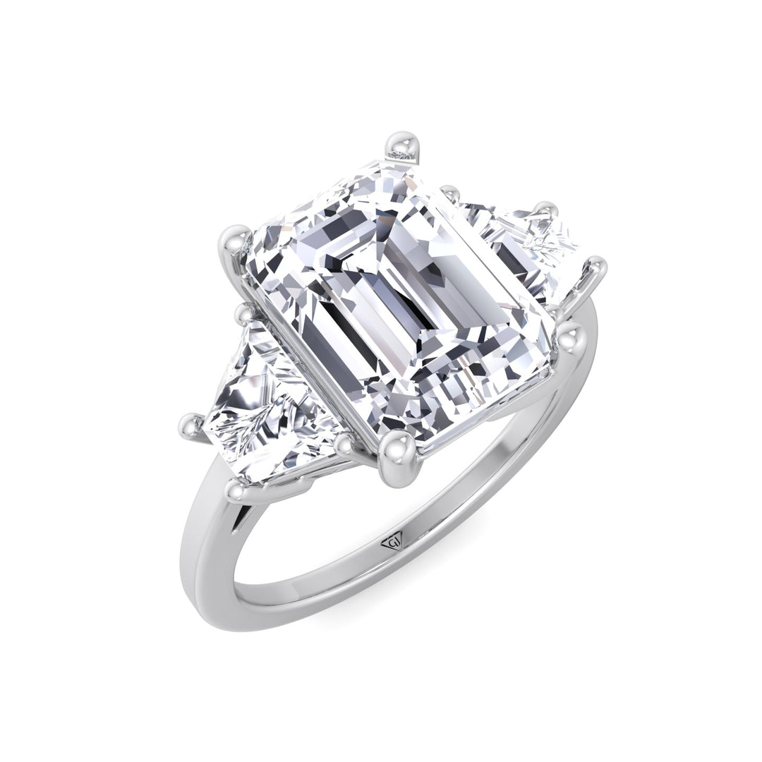 Paolina - 3 Stone Emerald & Trapezoid Diamond Engagement Ring