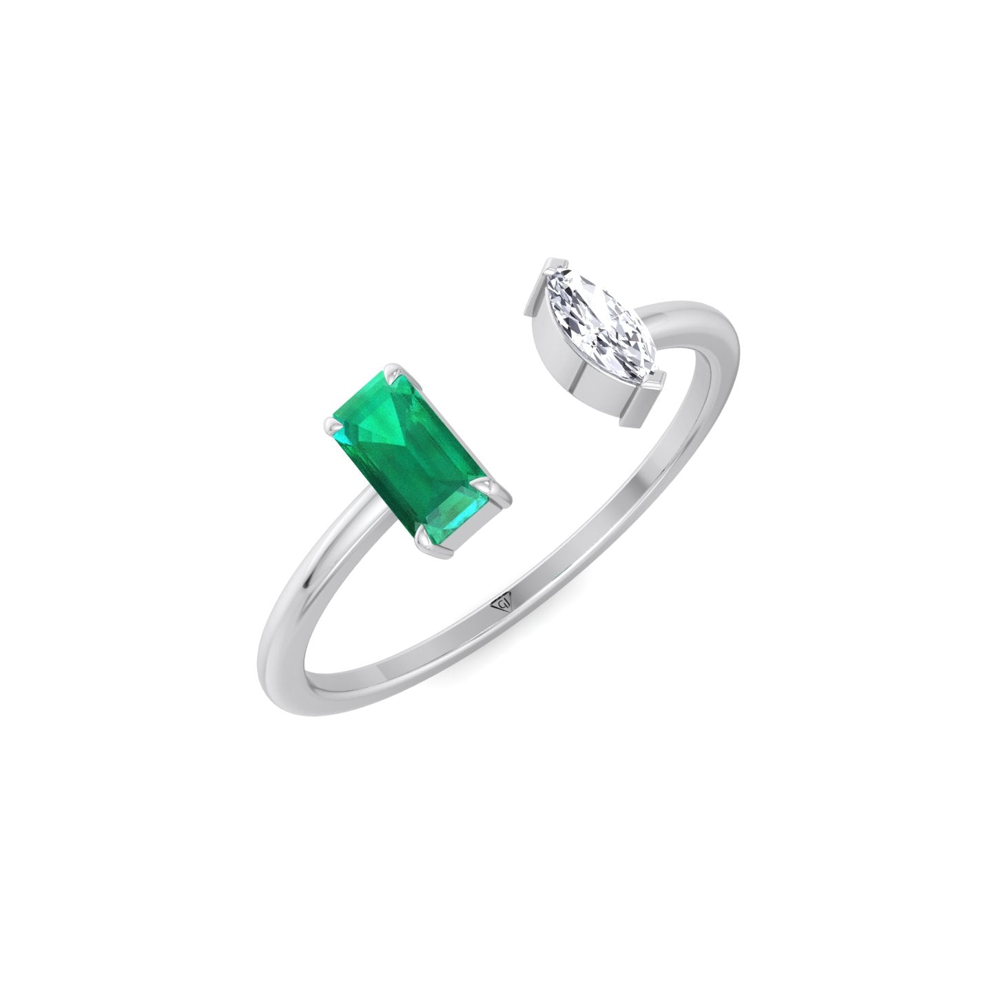 Zaria - Green Emerald & Marquise Shape Diamond Stackable Ring - Gem Jewelers Co