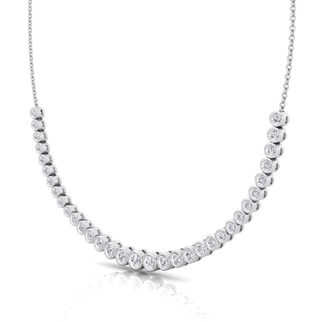Halfway Graduated Bezel Set Natural Diamond Tennis Necklace White Gold 14K