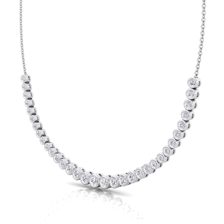 Halfway Graduated Bezel Set Natural Diamond Tennis Necklace White Gold 14K
