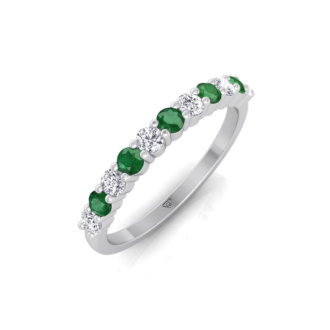 0.70CT Round Alternating Natural Green Emerald and Diamonds Halfway Eternity Band