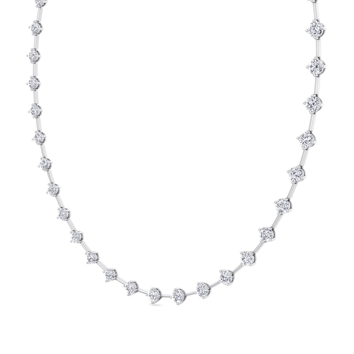 4-Prong Round Natural Diamond Bar Necklace White Gold 14K