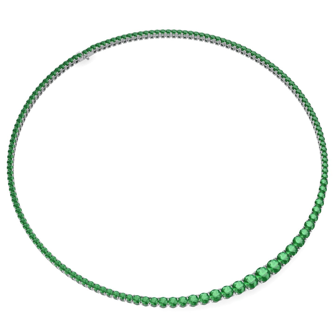 4 Prong Graduated Natural Green Emerald Tennis Necklace White Gold 14K
