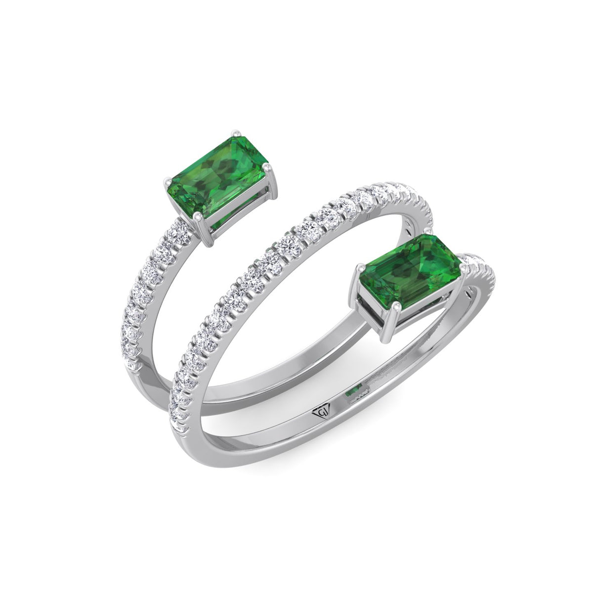 Valora - Green Emerald Spiral Pave Wrap Ring - Gem Jewelers Co