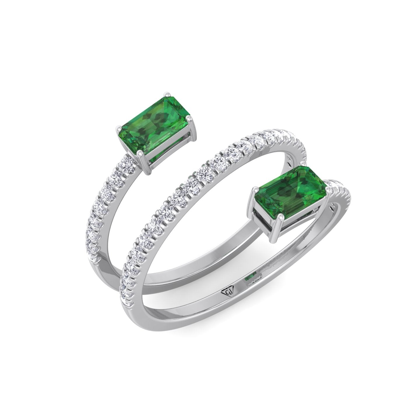 Valora - Green Emerald Spiral Pave Wrap Ring - Gem Jewelers Co