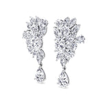 Cluster Marquise and Pear Shape Natural Diamond Drop Earrings White Gold 18K