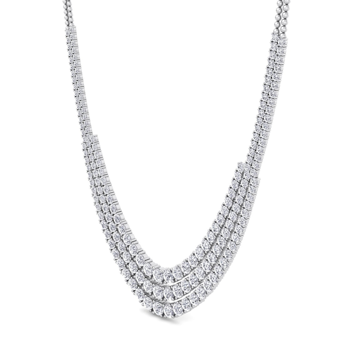 Triple Row Graduated Natural Diamond Tennis Necklace with 14K Solid Gold Chain