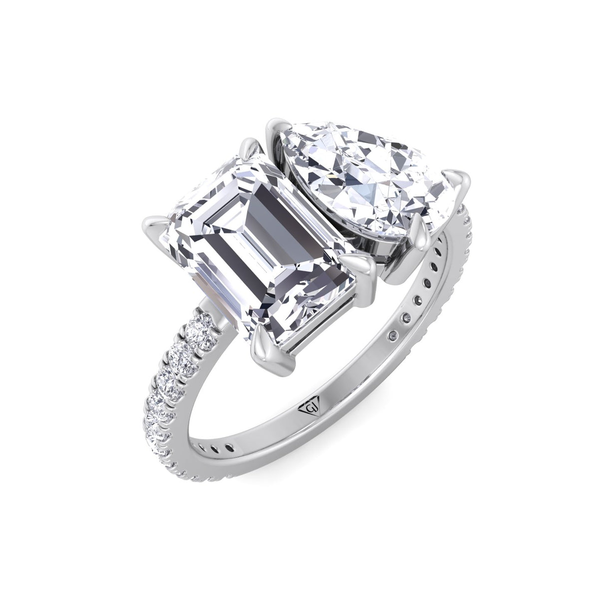 Lyra- Toi et Moi Pear & Emerald Cut Diamond Engagement Ring with Sidestones - Gem Jewelers Co