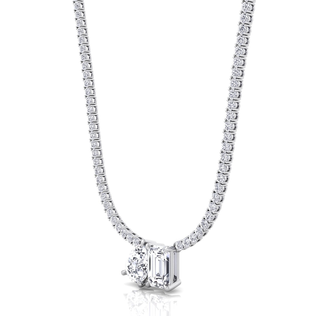 Toi Et Moi Pear and Emerald Natural Diamond Tennis Necklace