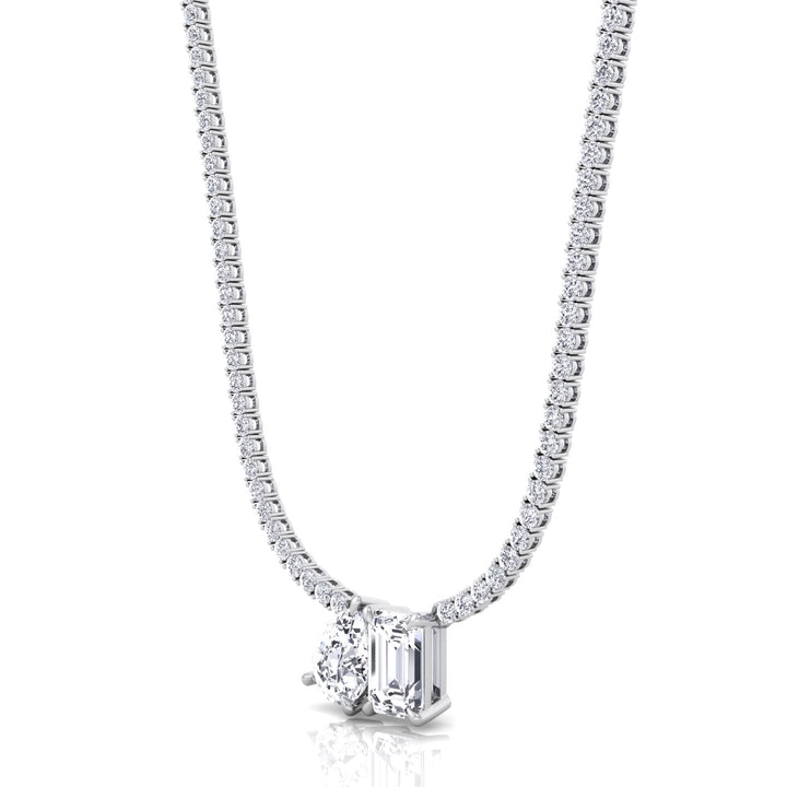 Toi Et Moi Pear and Emerald Natural Diamond Tennis Necklace