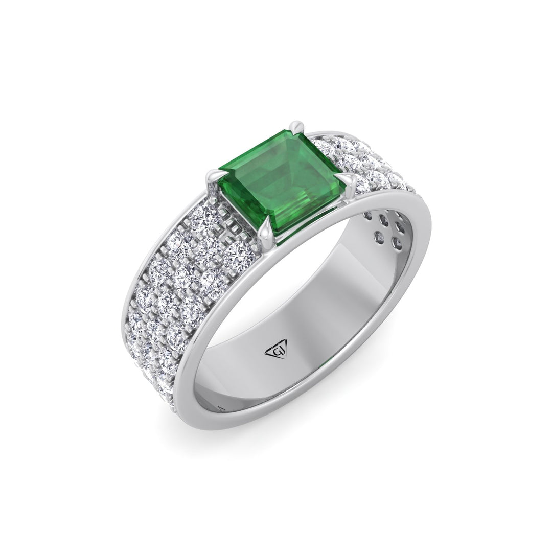 Natural Green Emerald Cushion Cut with Pave Eternity Band WG 2