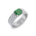 Natural Green Emerald Cushion Cut with Pave Eternity Band WG 2