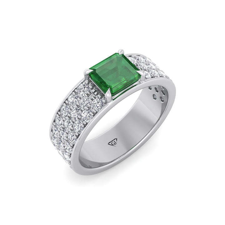 Natural Green Emerald Cushion Cut with Pave Eternity Band WG 2