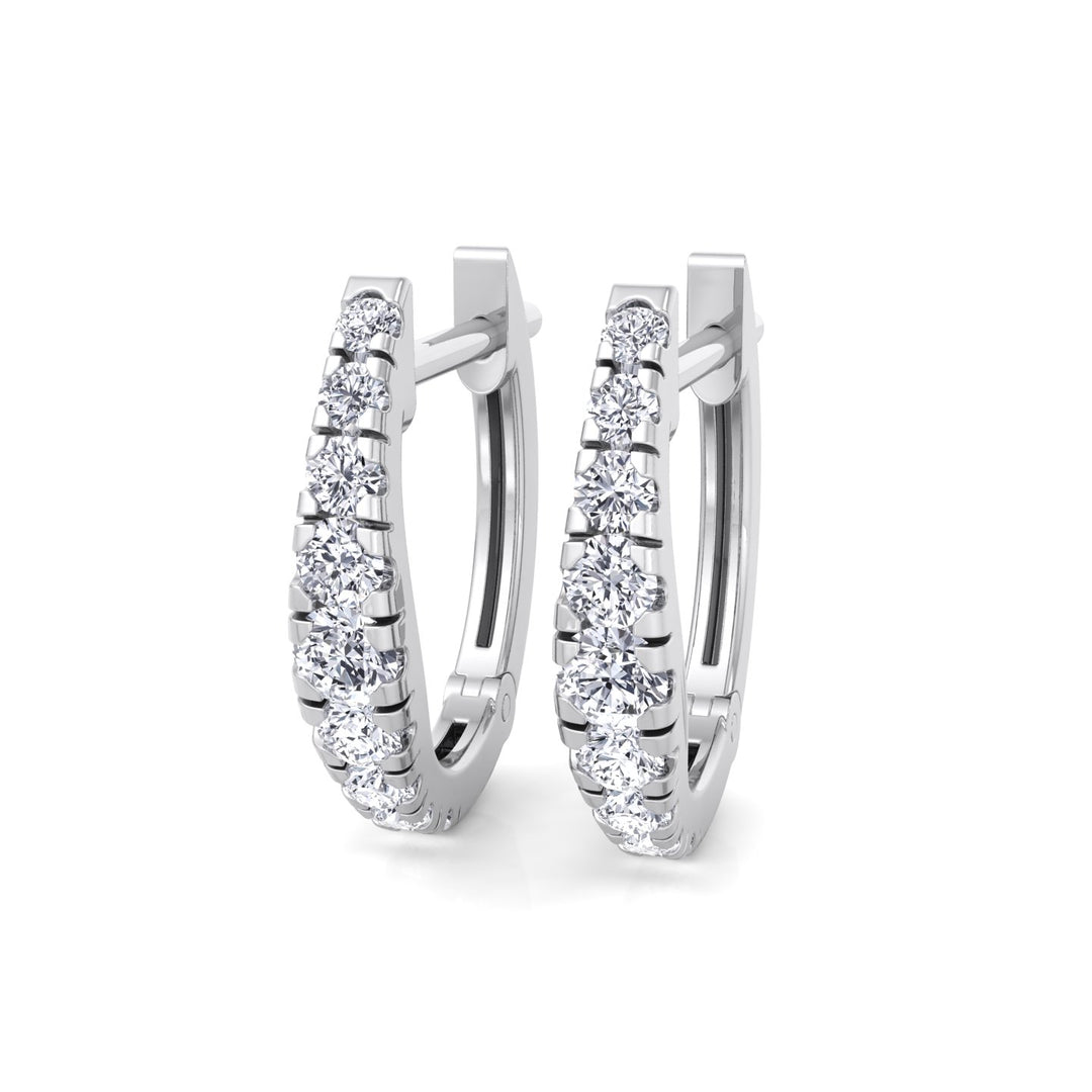 Graduated Round Shape Natural Diamond Huggie Hoop Earrings Solid Gold