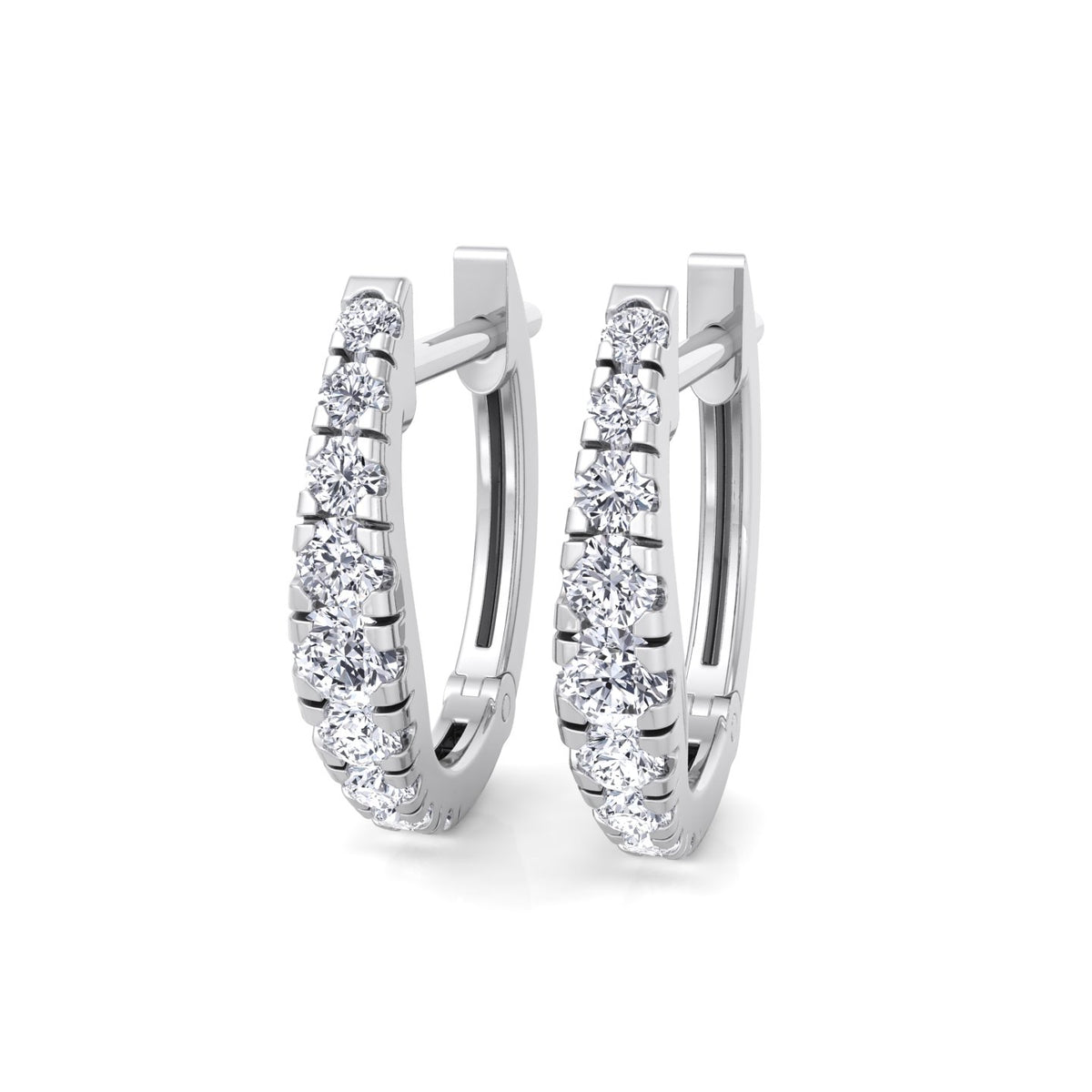 Graduated Round Shape Natural Diamond Huggie Hoop Earrings Solid Gold