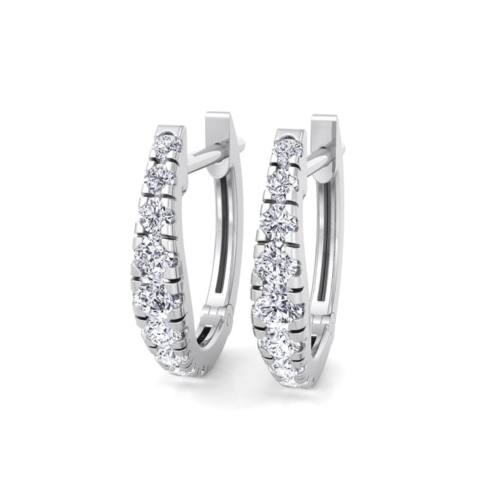 Graduated Round Shape Natural Diamond Huggie Hoop Earrings Solid Gold