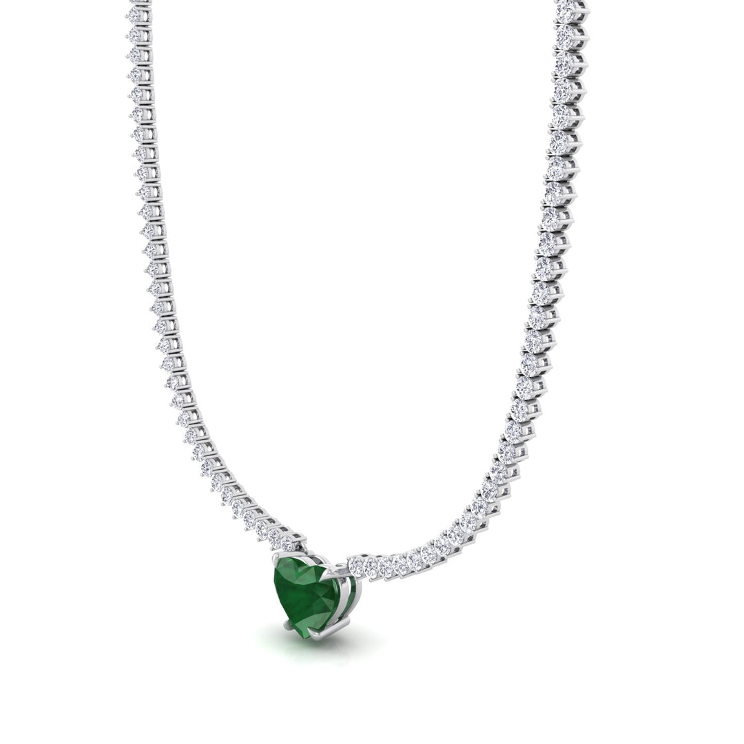 13CT T.W. 3-Prong Tennis Necklace with Green Emerald Heart Shape Pendant