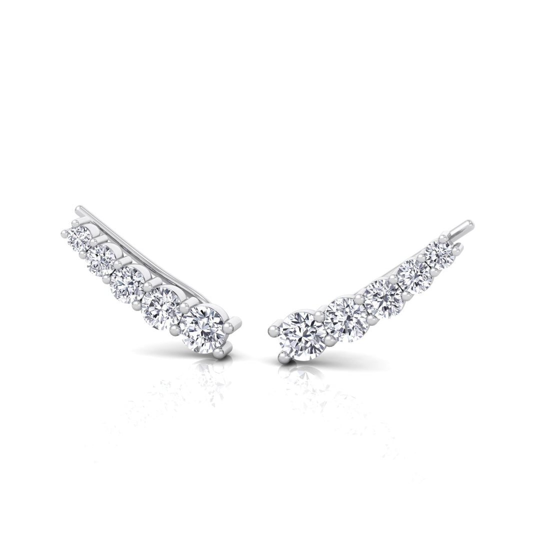 Graduated Round Shape Natural Diamond Cuff Earrings White Gold 18K