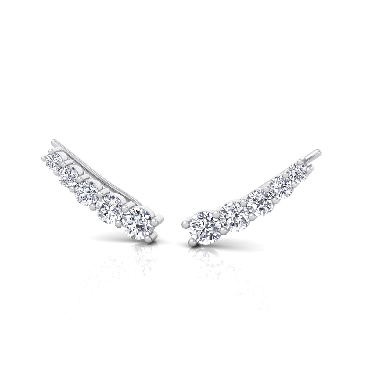 Graduated Round Shape Natural Diamond Cuff Earrings White Gold 18K