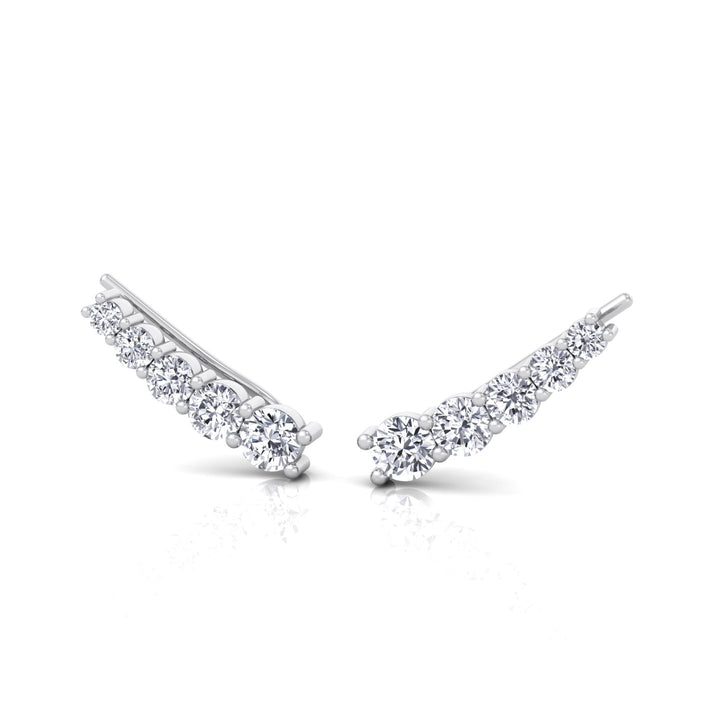 Graduated Round Shape Natural Diamond Cuff Earrings White Gold 18K