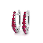 Natural Red Ruby Graduated Round Shape Huggie Hoop Earrings WG 2