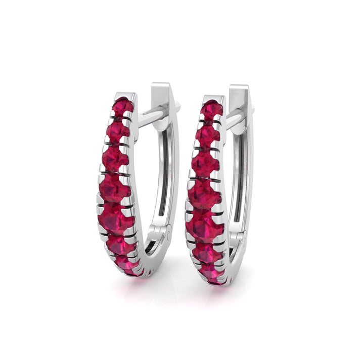 Natural Red Ruby Graduated Round Shape Huggie Hoop Earrings WG 2