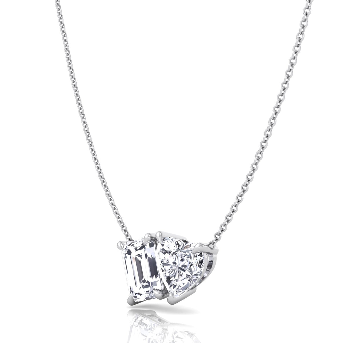 Toi Et Moi -Emerald & Heart Shape Natural Diamond Pendant-14K-18K-1CT-2CT-White Gold