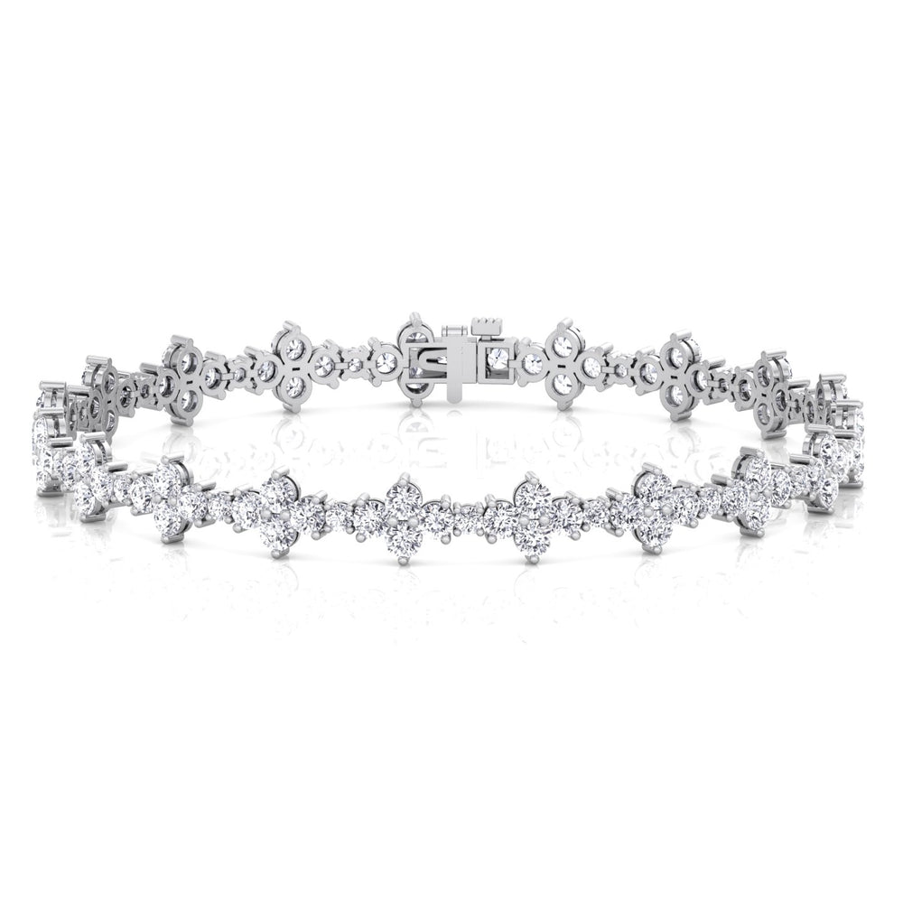 Round Floral Style Natural Diamond Tennis Bracelet WG