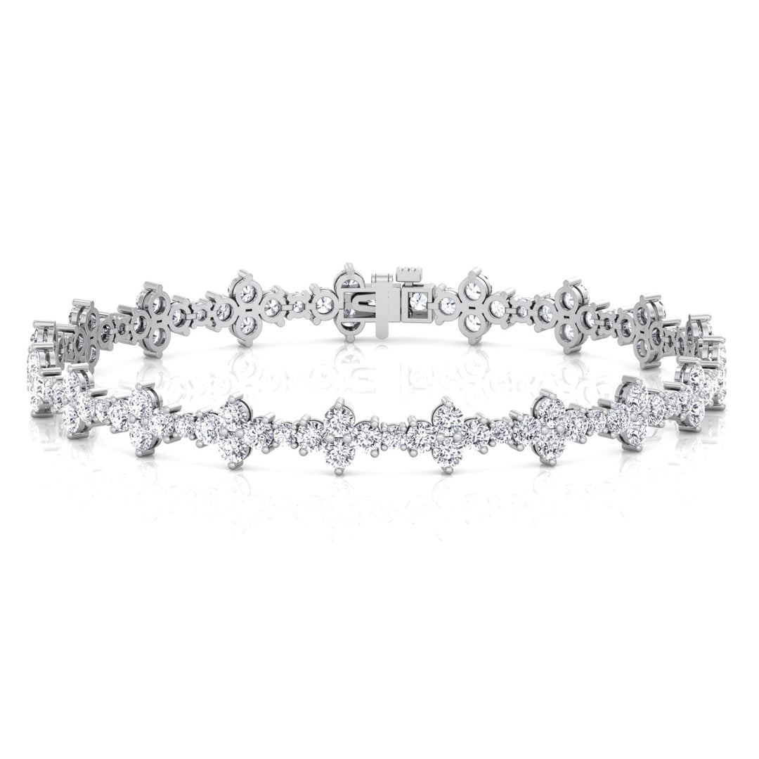 Round Floral Style Natural Diamond Tennis Bracelet WG