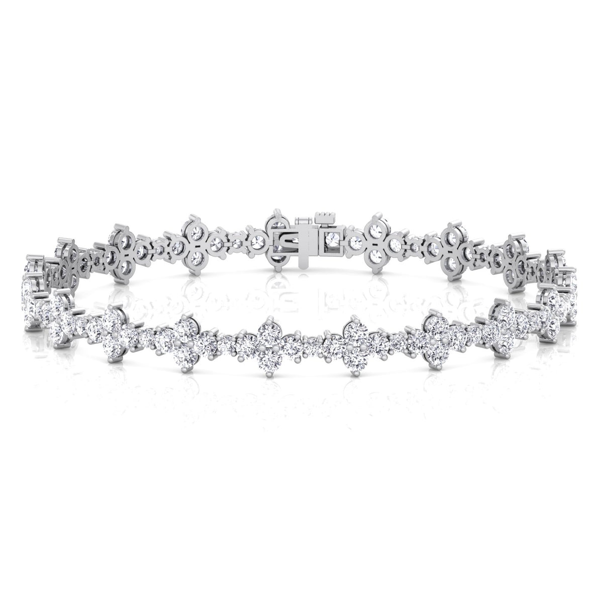 Round Floral Style Natural Diamond Tennis Bracelet WG