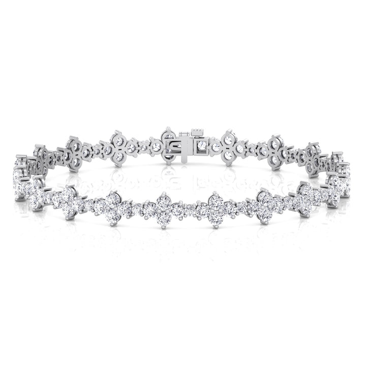 Round Floral Style Natural Diamond Tennis Bracelet WG