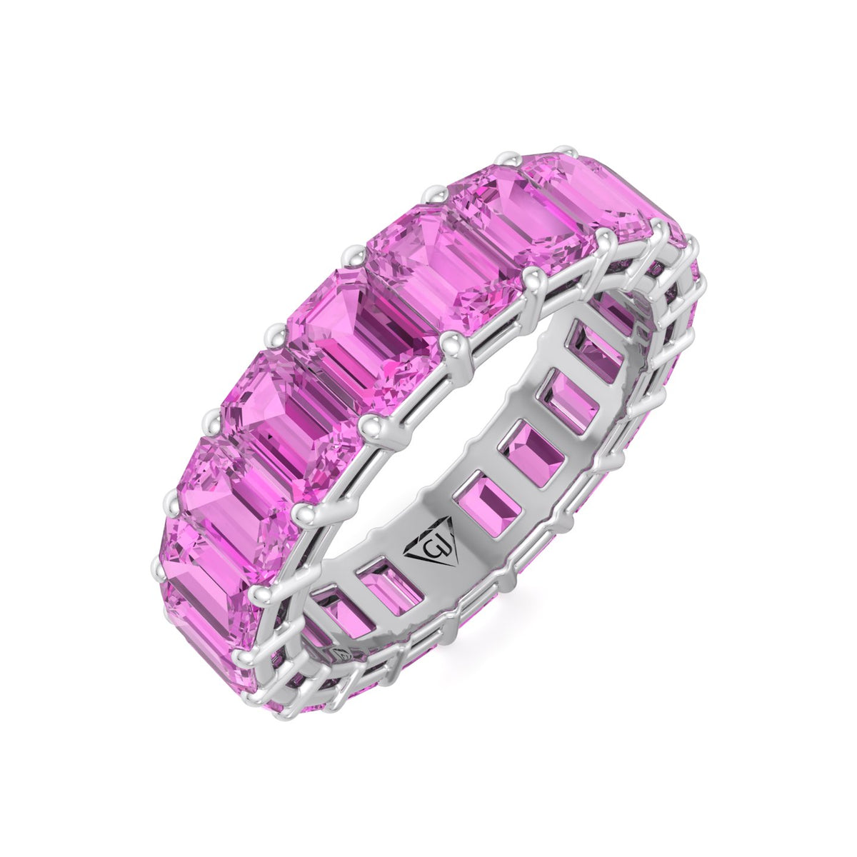 Mia - 5CT Pink Sapphire Eternity Band In Emerald Cut - Gem Jewelers Co