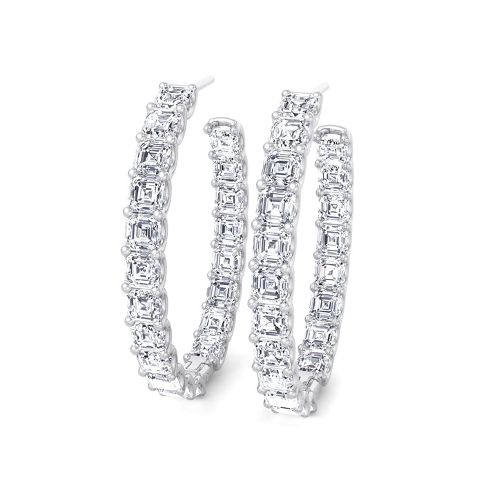 Inside Out Asscher Cut Natural Diamond Hoop Earrings White Gold 18K