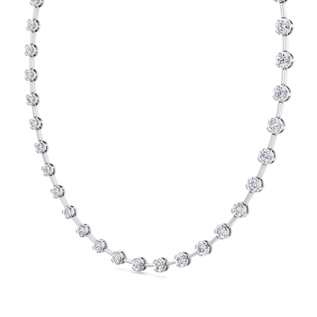 Crown Prong Round Natural Diamond Bar Necklace White Gold 14K 