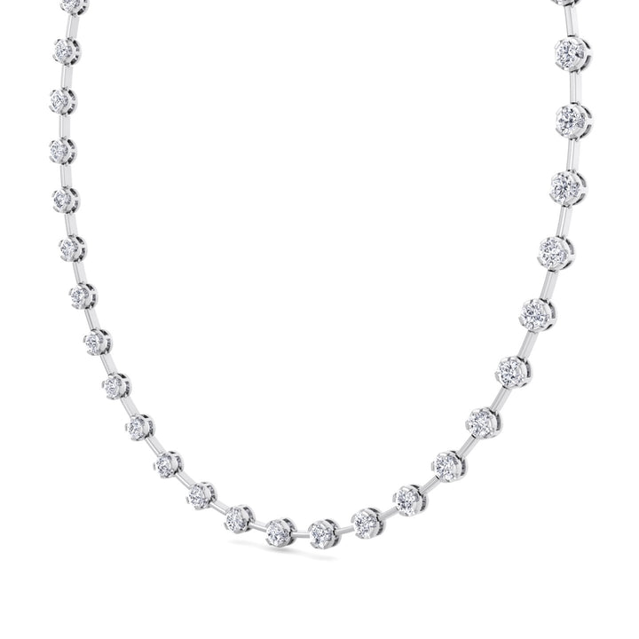 Crown Prong Round Natural Diamond Bar Necklace White Gold 14K 