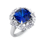 Valeria - Cushion Shape Blue Sapphire Engagement Ring With Oval and Marquise Diamond Side Stones - Gem Jewelers Co