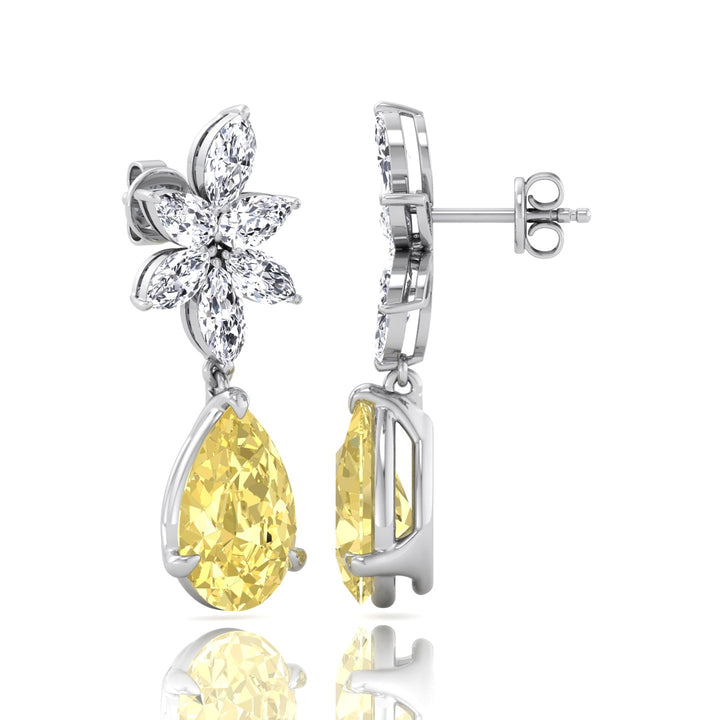 Pear & Marquise Cut Natural Diamond & Fancy Yellow Diamond Cluster Drop Earrings