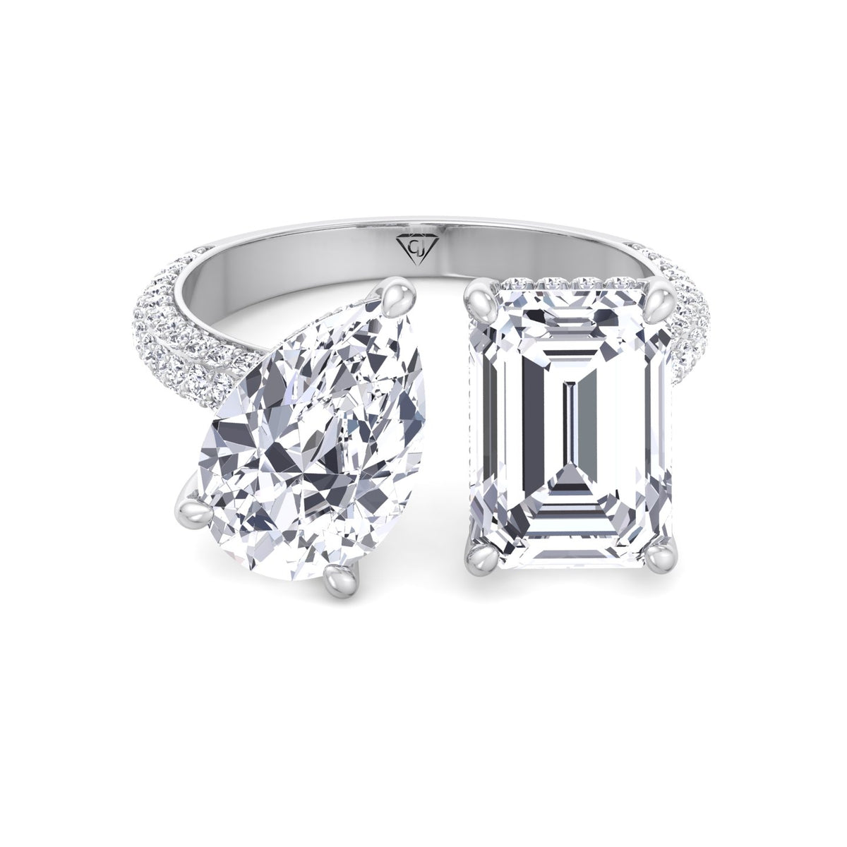 Leani - Toi Et Moi Hidden Halo Emerald and Pear Shape Diamond Engagement Ring - Gem Jewelers Co