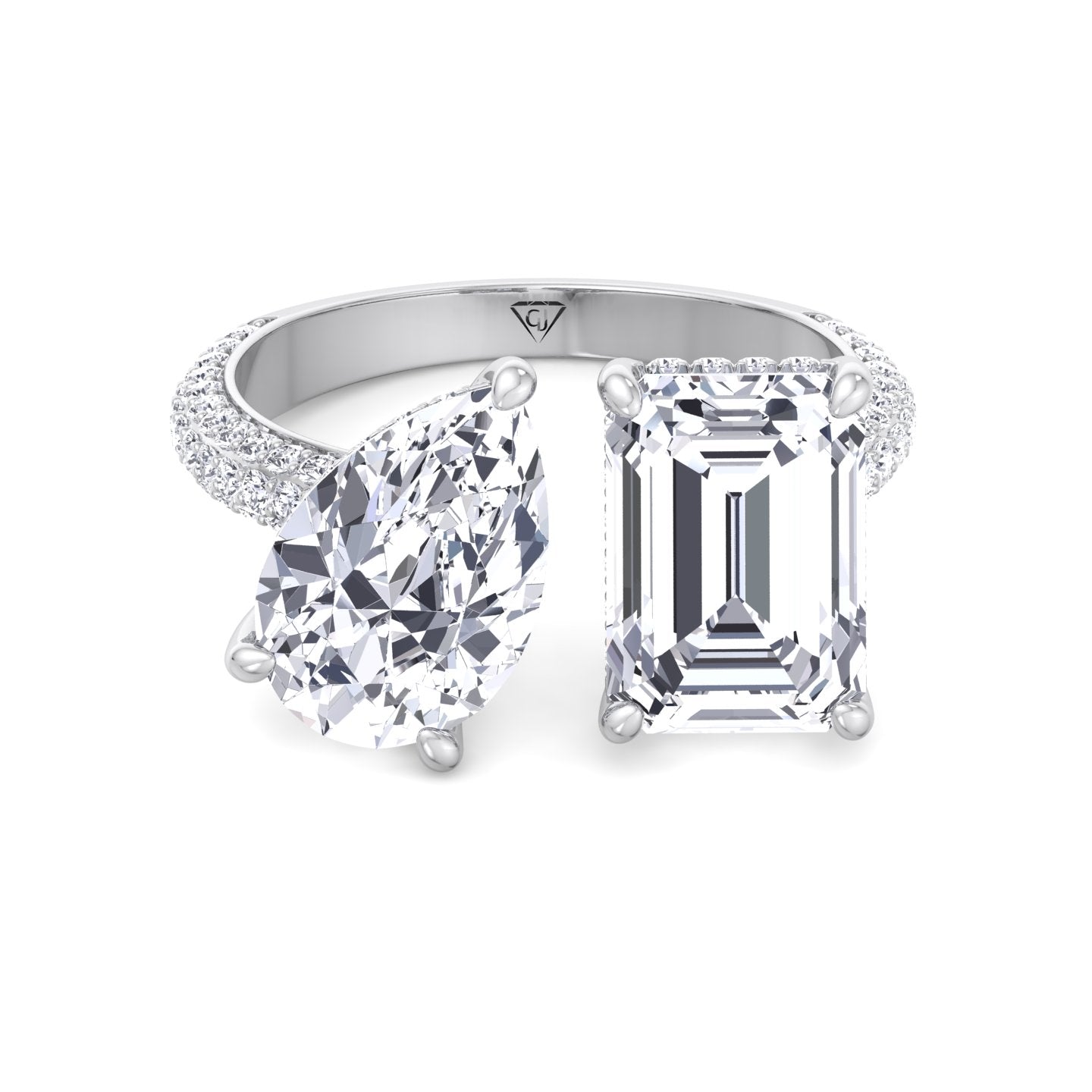 Leani - Toi Et Moi Hidden Halo Emerald and Pear Shape Diamond Engagement Ring - Gem Jewelers Co