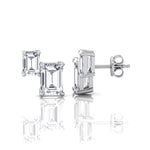 Double Emerald Shape Natural Diamond Studs-14K-18K-Platinum