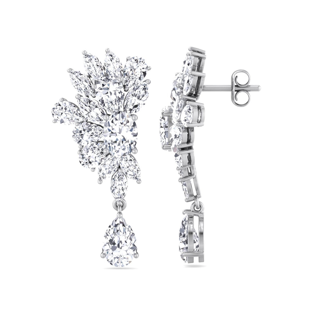 Cluster Marquise and Pear Shape Natural Diamond Drop Earrings White Gold